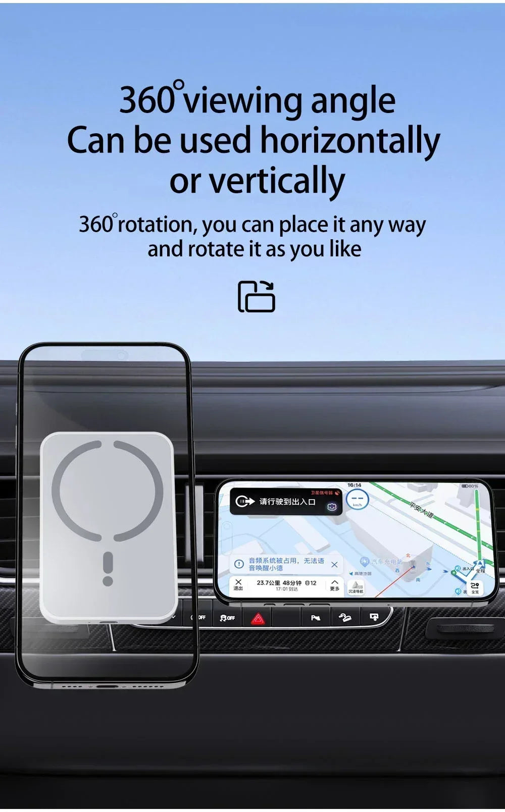 Soporte Magnético para Teléfono con GPS para Rejilla de Ventilación de Coche, Cargador Inalámbrico Rápido para iPhone Magsafe 17 16 15 14 13 12 Pro Max
