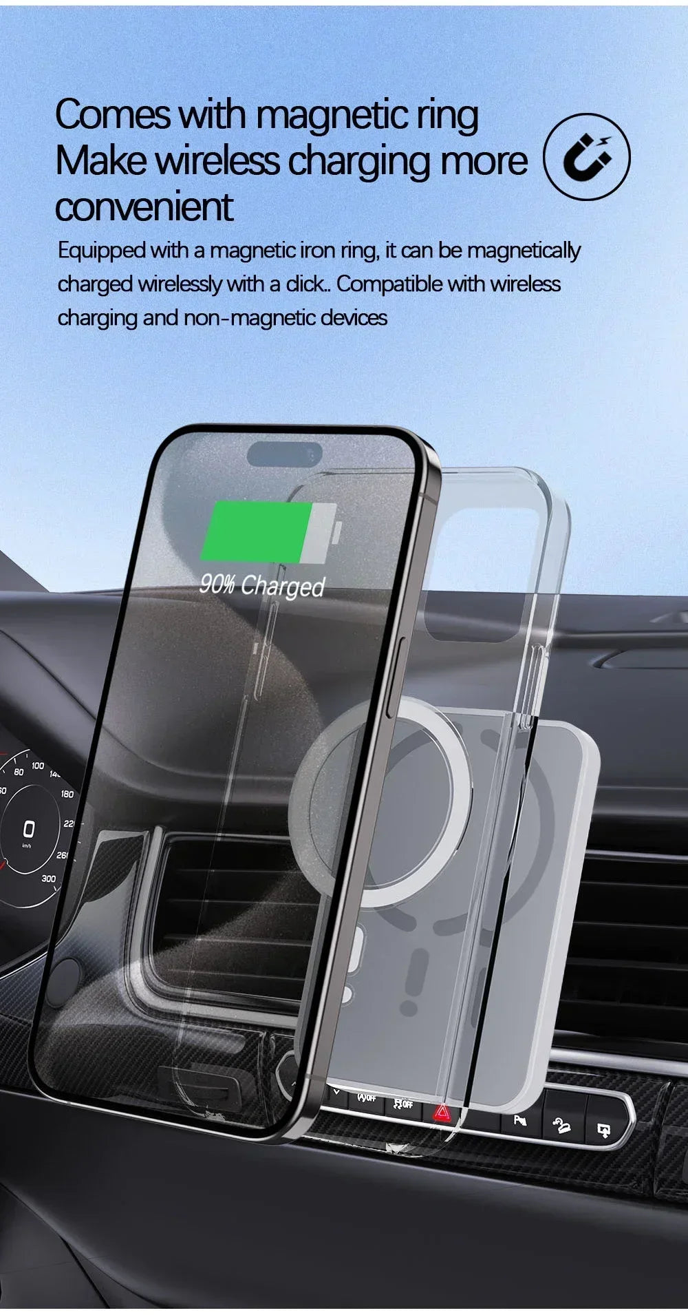 Soporte Magnético para Teléfono con GPS para Rejilla de Ventilación de Coche, Cargador Inalámbrico Rápido para iPhone Magsafe 17 16 15 14 13 12 Pro Max