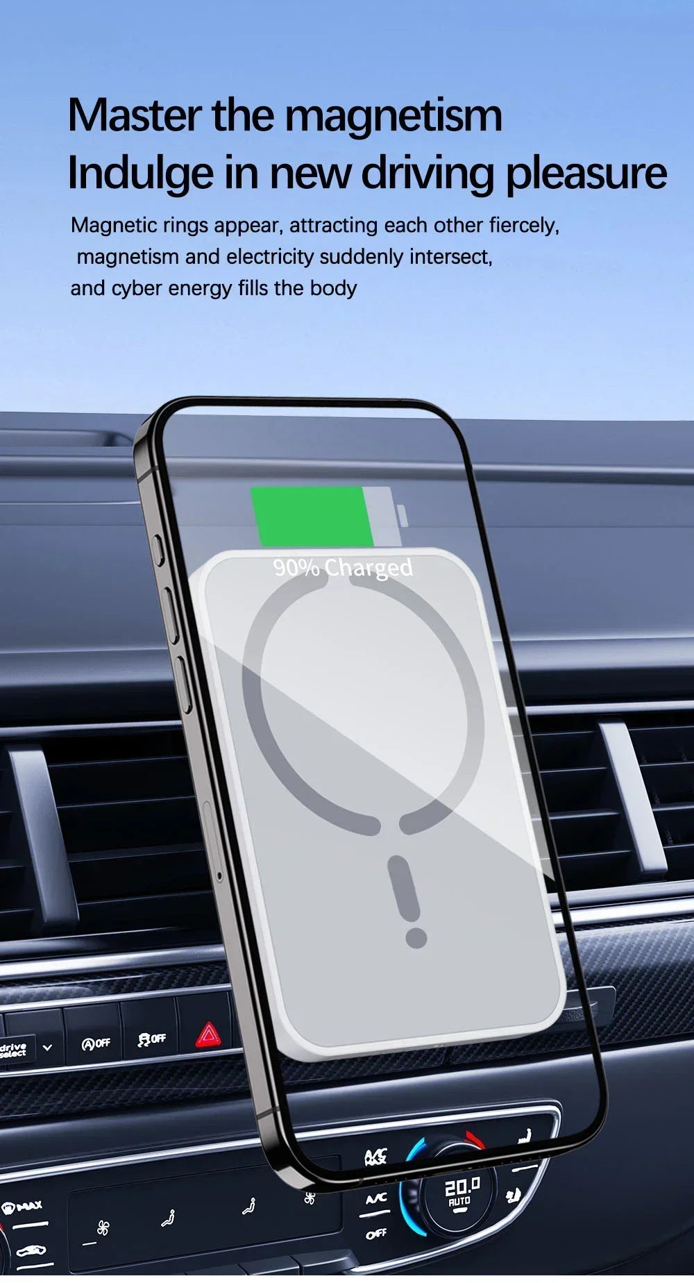 Soporte Magnético para Teléfono con GPS para Rejilla de Ventilación de Coche, Cargador Inalámbrico Rápido para iPhone Magsafe 17 16 15 14 13 12 Pro Max